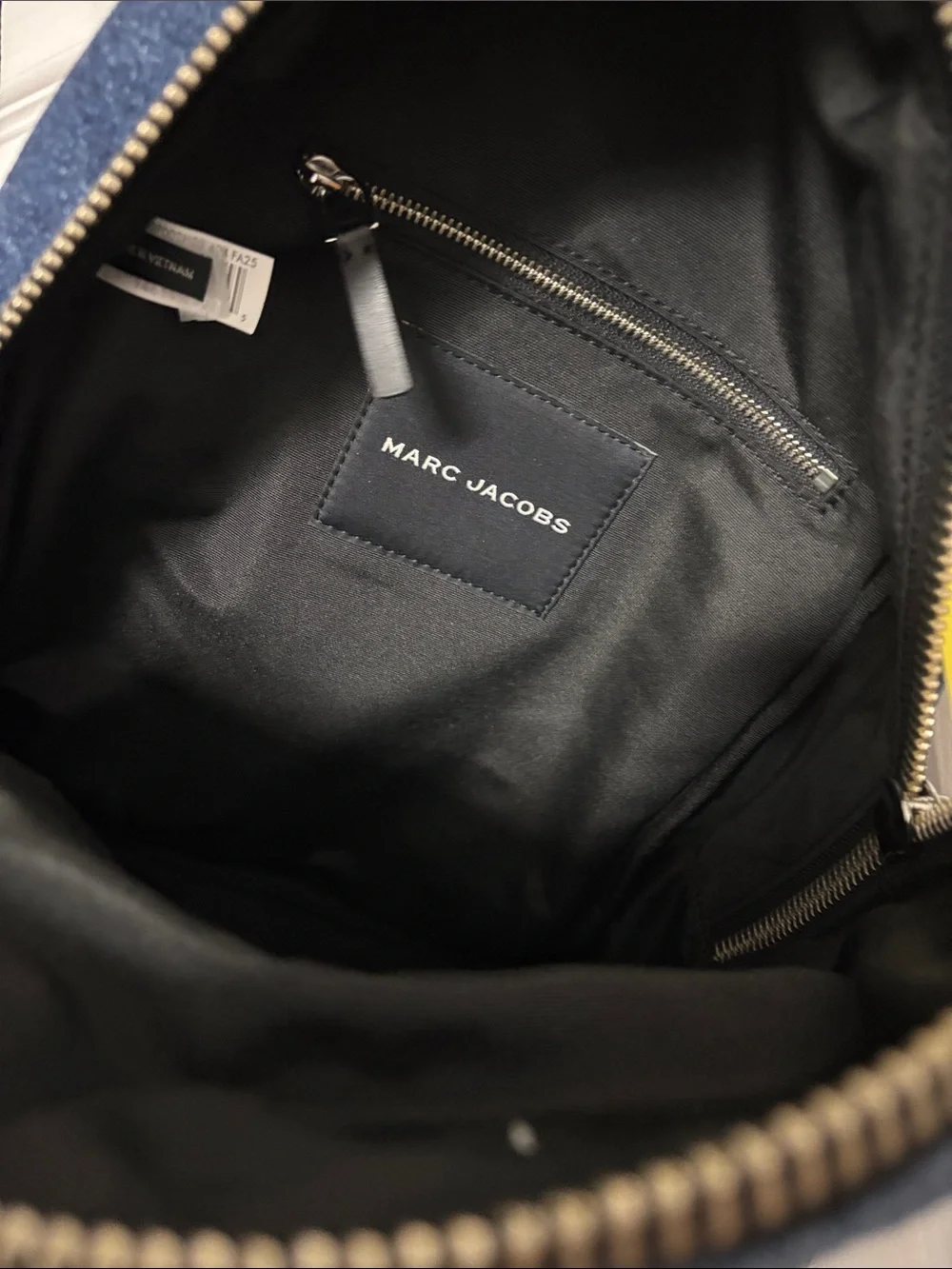 Marc Jacobs Denim Mini Backpack in Light and Dark Blue with Black Trim
